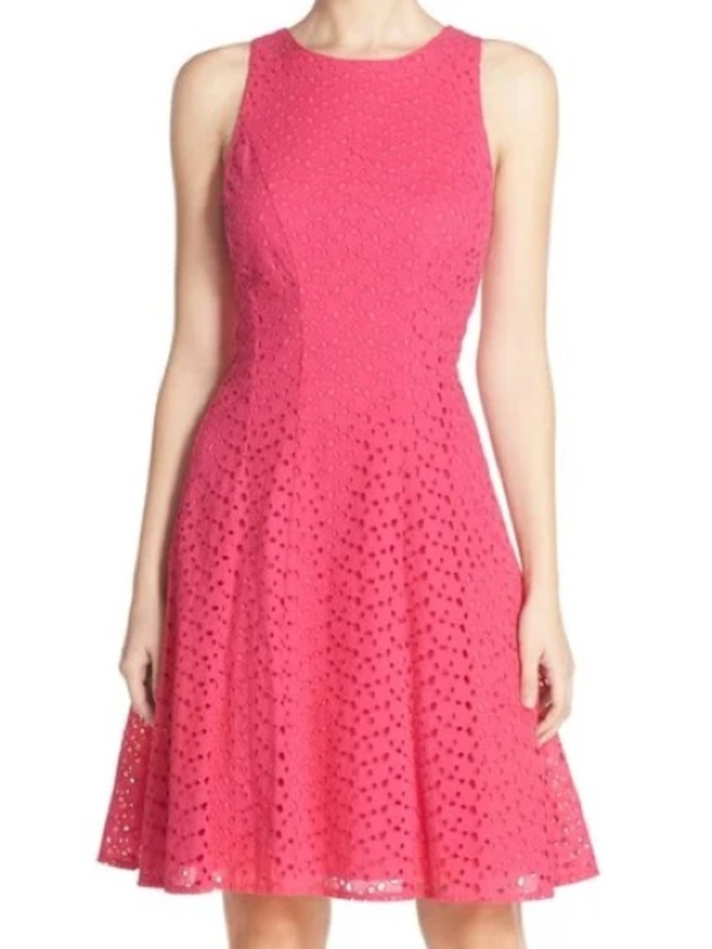 London times coral eyelet a line sleeveless dress 10